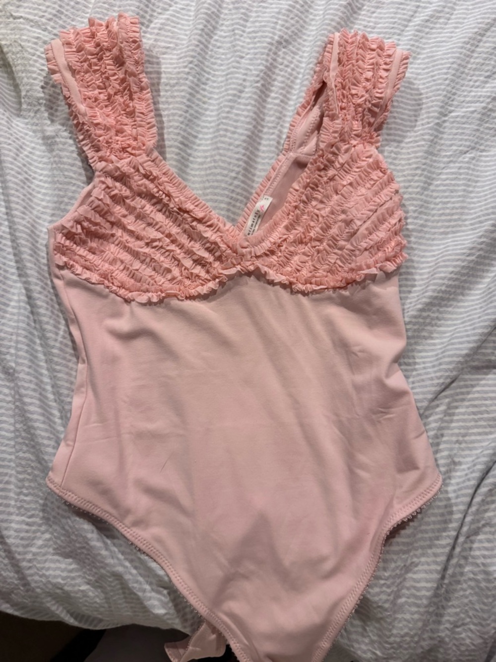 Free People Pink Ruffled V-Neck Bodysuit